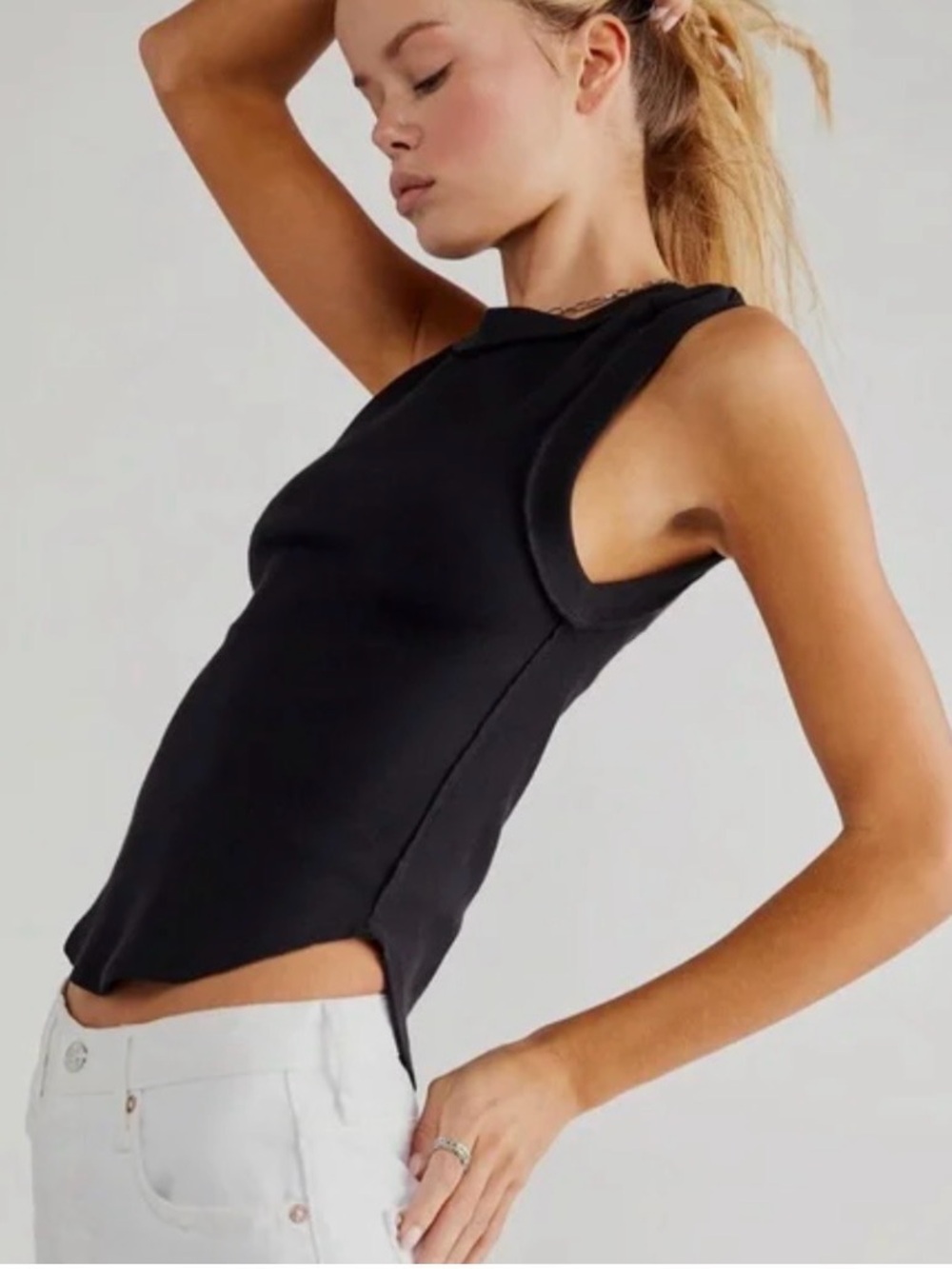 We The Free Black Ribbed Tank with Side Slit